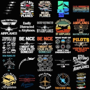 Airplane PNG Bundle, Pilot Quotes PNG, Easily Distracted by Airplanes Design, Aviation Lover Gift, Plane Sublimation PNG