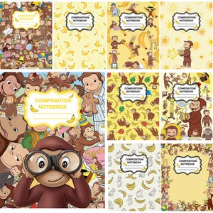 Curious George Composition Notebook PNG, Monkey School Cover, Banana Notebook Design, Printable Journal Cover, Back to School Gift