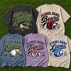 Custom School Mascot Football PNG Bundle, Wildcats Bulldogs Eagles Bears Tigers Panthers, Vintage Varsity Team Spirit Design