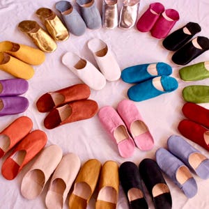 BABOUCHE Damen Marokkanische Babouche Hausschuhe aus weichem Bio-Leder, Schaffell, Pantoletten Geschenkidee, Hausschuhe, Slip Ons.