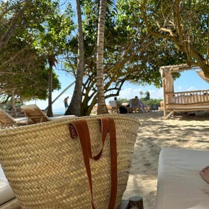 Handwoven Straw Bag with Leather Accents, French Market Basket, Eco-Friendly Grocery Tote, Stylish French Market Bag.