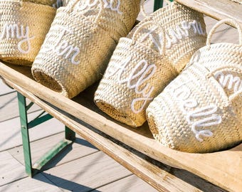 Personalized Moroccan Straw Basket: Embroidered Beach Tote, Bridal Shower Gift