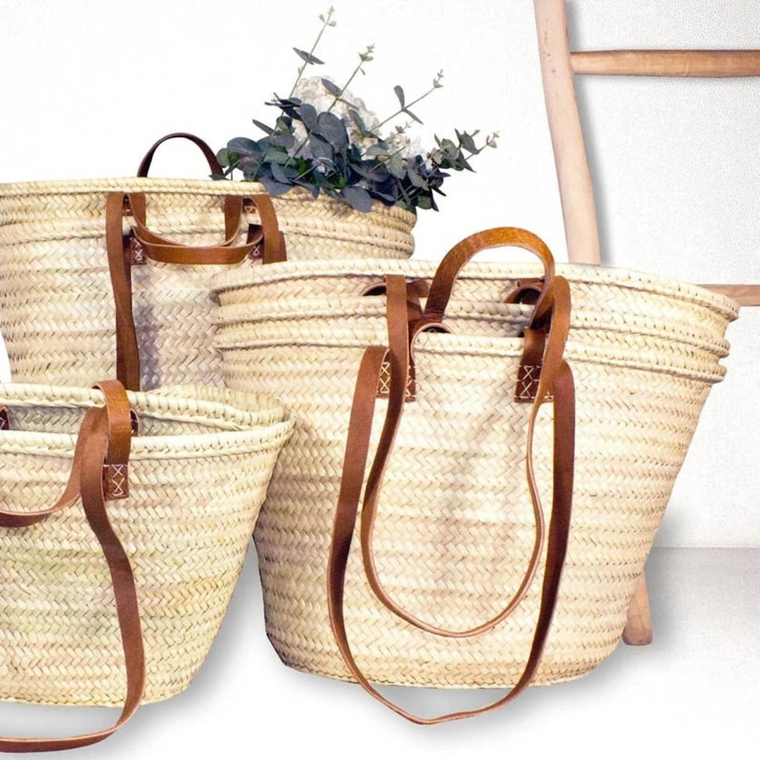 French Market Straw Tote With Leather Handles | Handwoven Moroccan ...