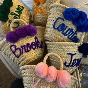 Personalized Mini Straw Basket: Moroccan Wedding Favor, Flower Girl Bag