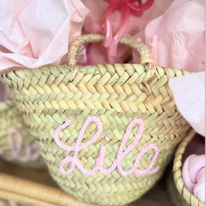 Personalized Straw Easter Basket: Child&#39;s Name, Handmade Palm Leaf Bag