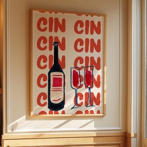 Cin Cin Italian Wine Wall Art | Retro Bar Print | Vintage Bar Cart Art Decor | Digital Download | Quirky Wine Poster | Wine Bar Art Print