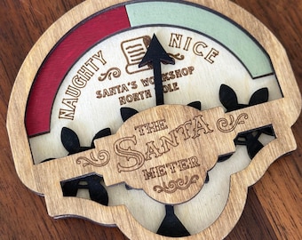 Personalized Wooden Santa Meter Ornament: Laser Cut Holiday Decor