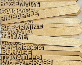 Birch Wood Garden Stakes: Laser Cut Herb & Vegetable Markers