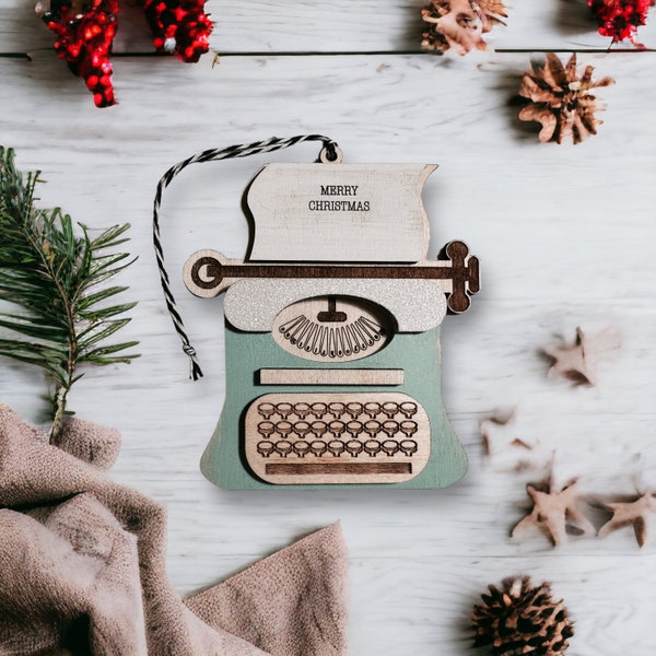 Wooden Typewriter Christmas Ornament | Laser Cut Ornament | Winter Decor | Neighbor Gift  | Holiday Decor | Vintage Typewriter Ornament