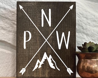 PNW Wood Sign: Pacific Northwest Decor, Small Desk Sign (5x7)