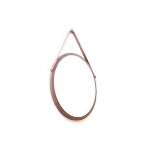Brown 24&quot; Round Mirror Belt Mirror. Mid-century Modern Mirror. Danish Mirror.Vintage Leather Belt Mirror Housewarming Gift