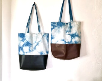 Natural Indigo Vegan Leather Tote bag, Shoulder Bag, travel tote, Purse