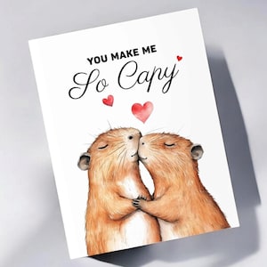 Capybara Valentinstag Karte, Valentinstag, Aquarell, Cute Valentine's Day Digital Illustrationen, Instant Download, bedruckbar