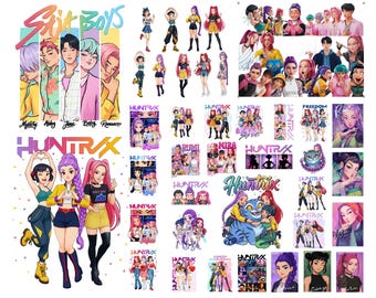 Huntrix PNG Bundle Characters Designs, Kpop Demon Hunters PNG, Anime Girl Group Clipart