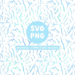May include: A seamless pattern featuring a repeating design of blue and teal jagged shapes on a white background. A light blue circle with the text "SVG PNG" is in the centre. The text "Seamless &bull; 3 PNG Color Versions" is below the circle.
