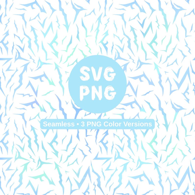 May include: A seamless pattern featuring a repeating design of blue and teal jagged shapes on a white background. A light blue circle with the text "SVG PNG" is in the centre. The text "Seamless &bull; 3 PNG Color Versions" is below the circle.