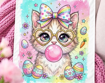 Easter Cat PNG, Bunny Kitten Design, Pastel Spring Graphic, Sublimation Shirt Print