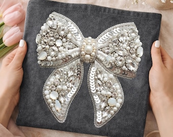 Pearl Bow PNG, Elegant Jeweled Coquette Sublimation Design (Digital Download)