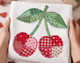 Cherry Patchwork PNG, Cottagecore Quilted Design, Fabric Texture (Digital Download)