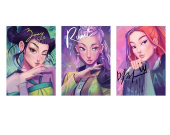 K-Pop Huntrix Poster Set, Rumi Mira Zoey, Demon Hunters Print, Instant Download