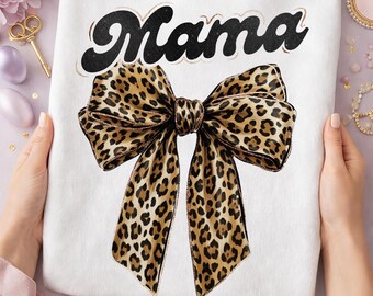 Mama Leopard Bow Shirt, Coquette Trendy Gift For Mom, Graphic Tee Mothers Day Shirt
