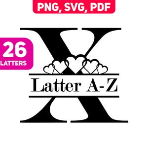 Coração Dividido Monograma svg, png, pdf - Corações Monograma Dia dos Namorados Clipart, Carta de Coração Gráfico, Pacote de Alfabeto, Nome Monograma, Comercial u