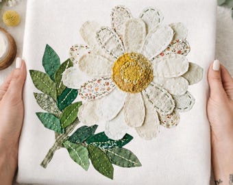 Daisy Patchwork PNG Clipart, Digital Flower Sublimation, Shabby Chic Fabric Texture, Instant Download