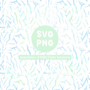 May include: A seamless pattern featuring a white backdrop with a repeating design of abstract, jagged shapes in shades of blue and green. The image includes the text "SVG PNG" inside a light green circle, and the text "Seamless &bull; 3 PNG Color Versions".