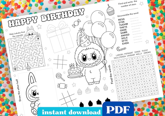Instant Download Birthday Activity Sheet: Kids Coloring Page