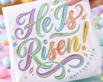 He Is Risen PNG, Christian Easter Matthew 28:6 Brushstroke Religious Sublimation Design