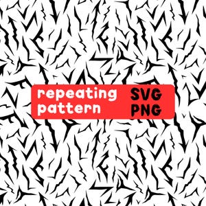 May include: A repeating pattern design with black jagged shapes on a white background. A red rectangle contains the words "repeating pattern" and the acronyms "SVG" and "PNG" in black.