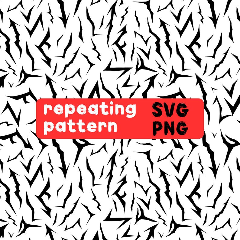May include: A repeating pattern design with black jagged shapes on a white background. A red rectangle contains the words "repeating pattern" and the acronyms "SVG" and "PNG" in black.