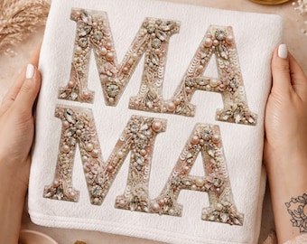 Pearl Rhinestone MAMA Design, Embroidered Mom Graphic, Luxury Coquette Typography, Mothers Day Shirt PNG
