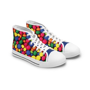 Colorful Women&#39;s High Top Sneakers | Fun Casual Footwear, Unique Gift for Her, Trendy Sneakers for Summer Vibes, Playful Style, Rainbow