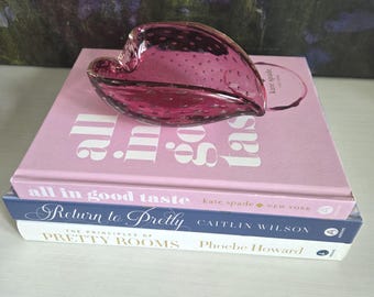 Vintage MCM Murano Bullicante Art Glass Cranberry Dish