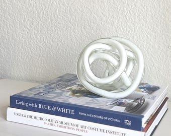 Vintage Murano Art Glass Knot Sculpture -White & Clear
