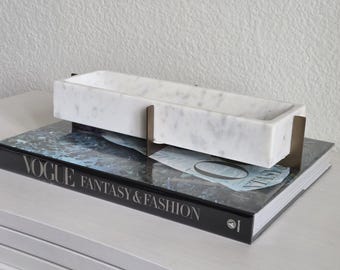 Decorative White Marble Tray on Metal Stand