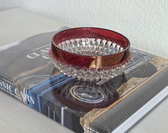 Vintage Indiana Glass Diamond Point Bowl | Ruby Red Flash Rim | Pressed Glass | Collectible Glassware