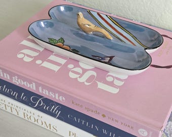 Vintage Noritake Hand-Painted Japanese Porcelain Dish | 3D Bird Figure | Butterfly & Floral | Trinket Tray
