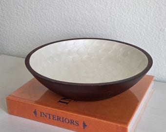 Ivory Enamel Inlay Solid Wood Decorative Statement Bowl