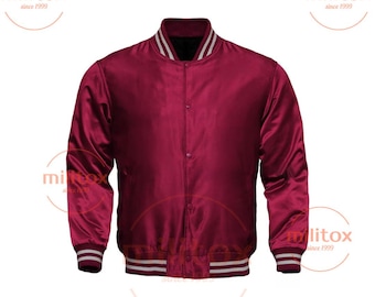 Satin Bomber Jacket - Vintage Varsity Letterman Style in Radish