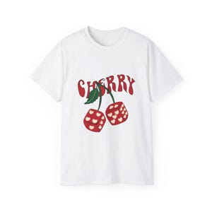 Cherry Hearts Graphic Tee, Retro Style Unisex T-Shirt, Red and Green