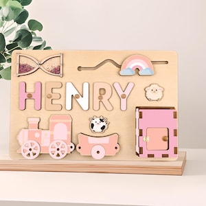 Personalized  Name Puzzle Busy Board, Montessori Wooden Toy for Toddlers, Baby Shower & Christmas Baby Gift ,1st Birthday Gift