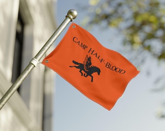 Design temático do Acampamento Meio-Sangue, Bandeira dupla face para fãs de mitologia, Presente de Percy Jackson, Roupa de semideus grego, Acampamento Mítico