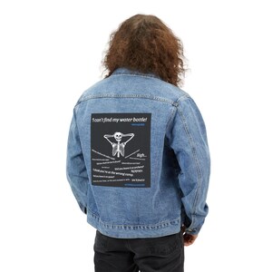Denim Jacket, Funny Water Bottle Quote Apparel, Men's Outerwear, Gift for Him, Jacket with Humorous Saying, Personalized Denim Coat image 4