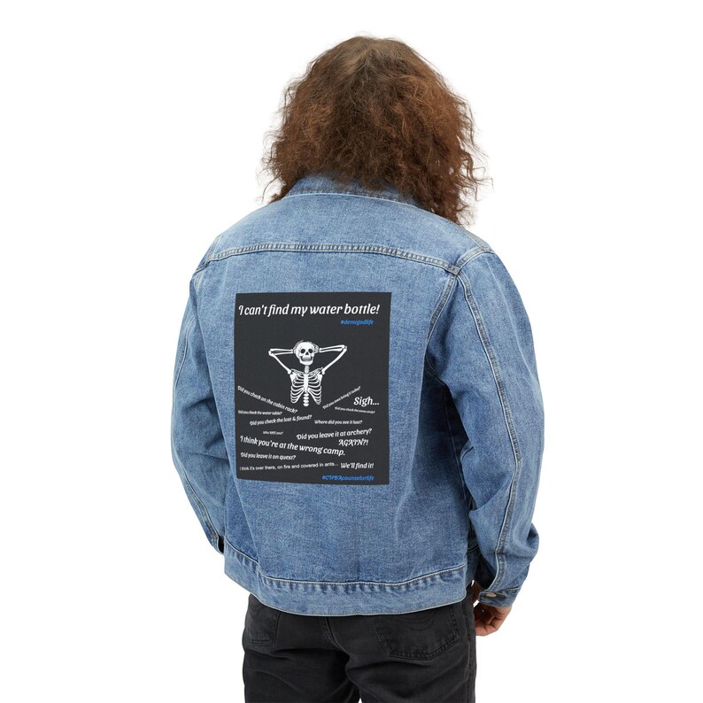 Denim Jacket, Funny Water Bottle Quote Apparel, Men's Outerwear, Gift for Him, Jacket with Humorous Saying, Personalized Denim Coat image 4