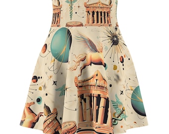 Camp Half-Blood Retro Women's Skater Skirt, Percy Jackson Fan Clothing, Greek Mythology Fashion, Cute A-Line Mini Dress, Mythical Camp