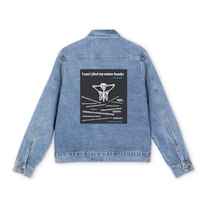 Denim Jacket, Funny Water Bottle Quote Apparel, Men's Outerwear, Gift for Him, Jacket with Humorous Saying, Personalized Denim Coat image 1