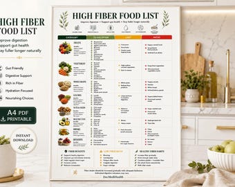 High Fiber Foods List, Diabetes Management, Low Carb Food Chart, Constipation , Gut & Kidney Health