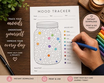 Mood Tracker Jar PDF A4, Feelings chart, Coloring Page Adult ,what emotions i feel the most template